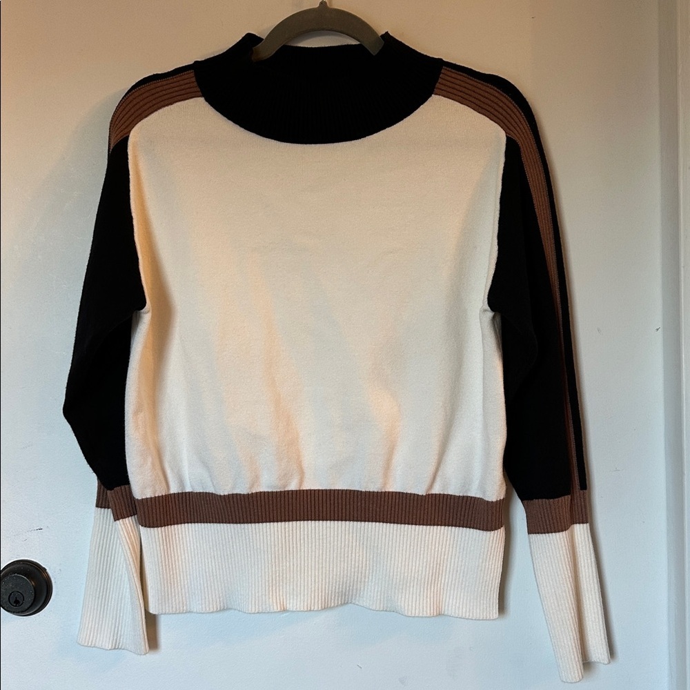 PERUZZI Italy Tan white black 3 tone sweater 36 medium